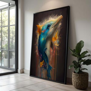 Lebendiger Delfin Wand Kunst | Ozeanische Wildtier Malerei | Buntes Marine Dekor | Einzigartiges Delphin-Liebhaber-Geschenk | Unterwasser Natur Kunst
