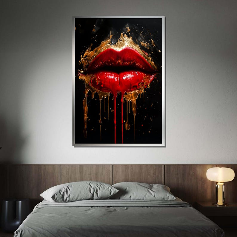 Red and Gold Drip Lips Canvas Art | Luxury Modern Wall Decor - Etsy