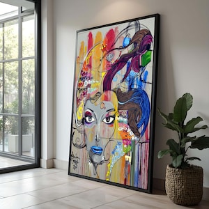 Colorful Graffiti Art Canvas | Urban Street Art Portrait | Vibrant Wall Decor | Pop Art Woman | Modern Abstract Mural | Edgy Home Decor