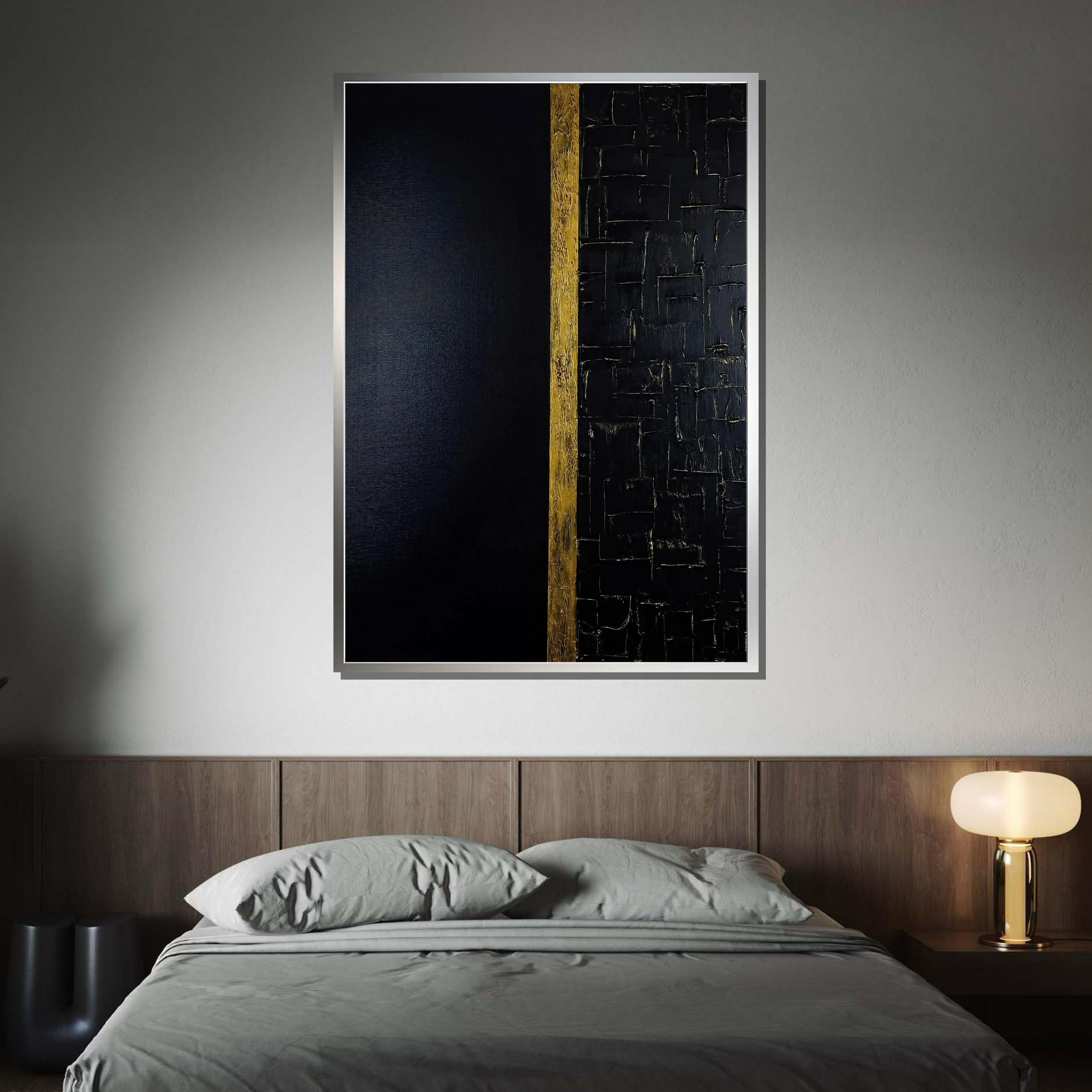 Black and Gold Abstract Canvas Art: Minimalist Geometric Wall Decor - Etsy