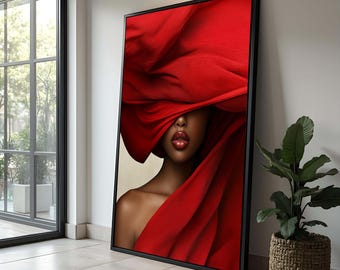 Red Fashion Portrait Canvas Print: Elegant Woman, Minimalist Home Decor