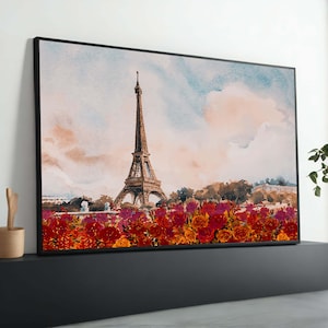 Eiffel Tower Paris Watercolor Print - French Floral Landscape Art - Romantic Paris Wall Decor - Parisian Rose Garden Painting