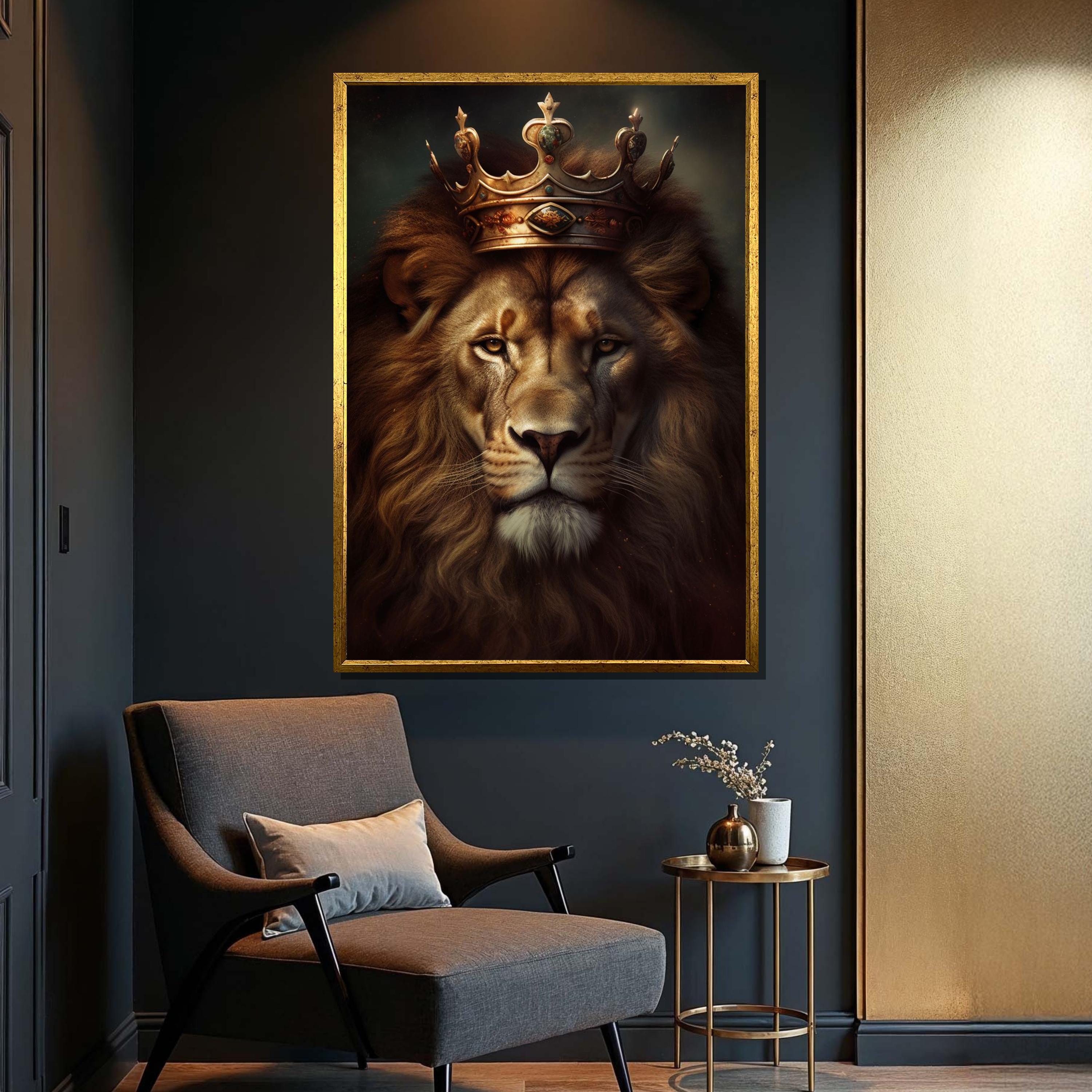 Majestic Lion King Canvas Regal Lion With Crown Wall Art Royal Lion ...