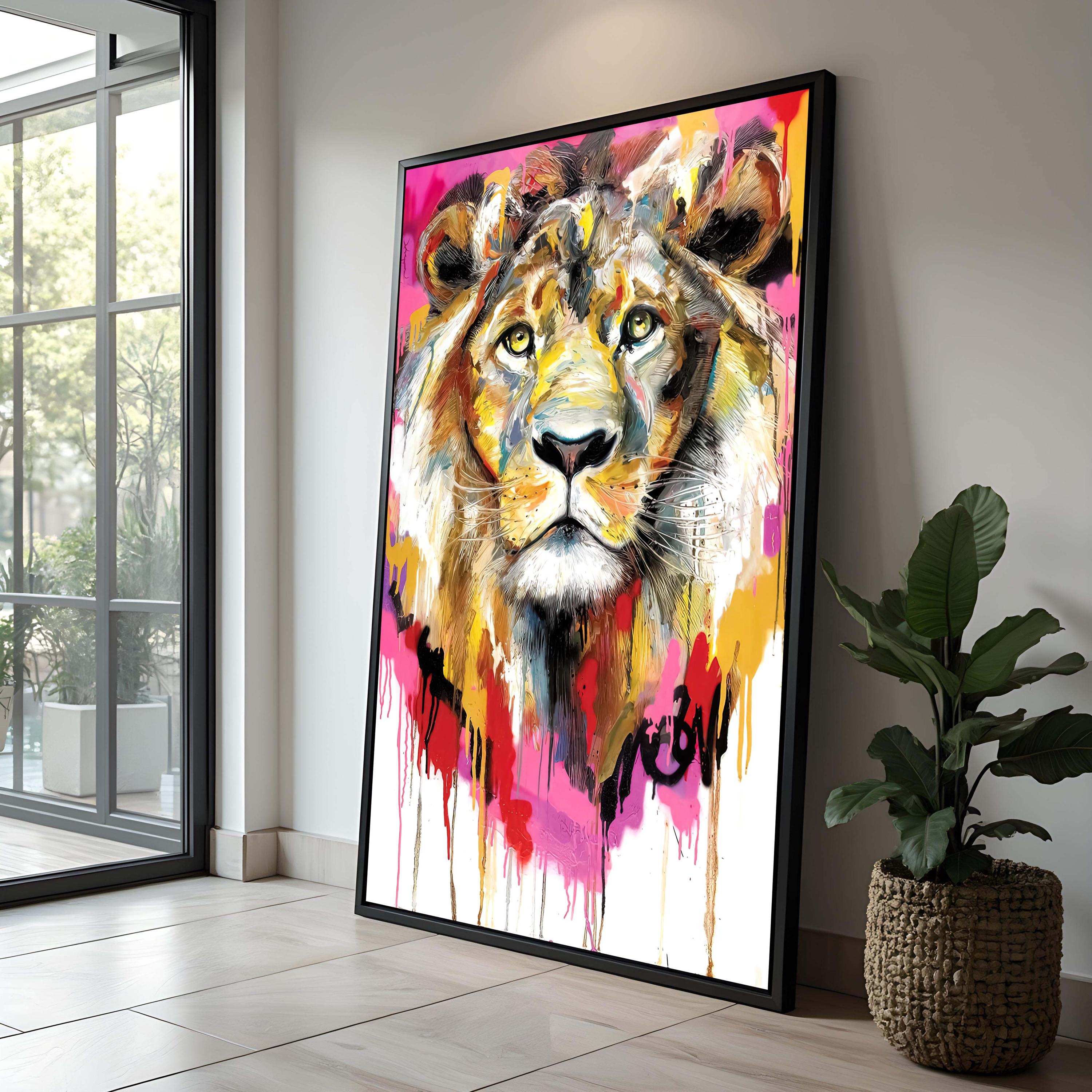Vibrant Lion Head Abstract Art: Colorful Animal Portrait Canvas Print ...