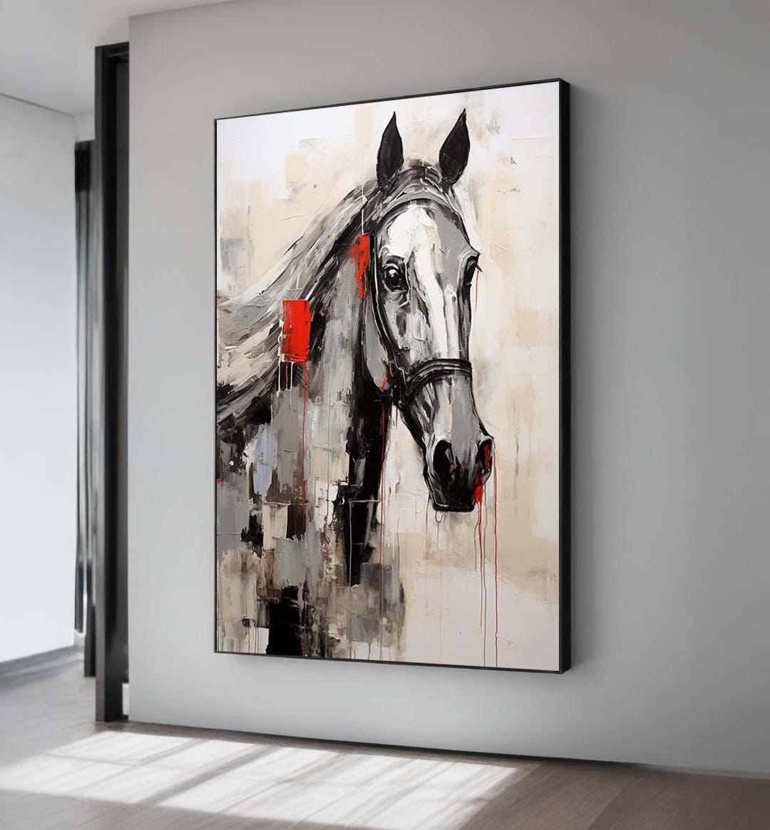 Abstract Horse Canvas Print: Modern Equine Art With Red Accents - Etsy