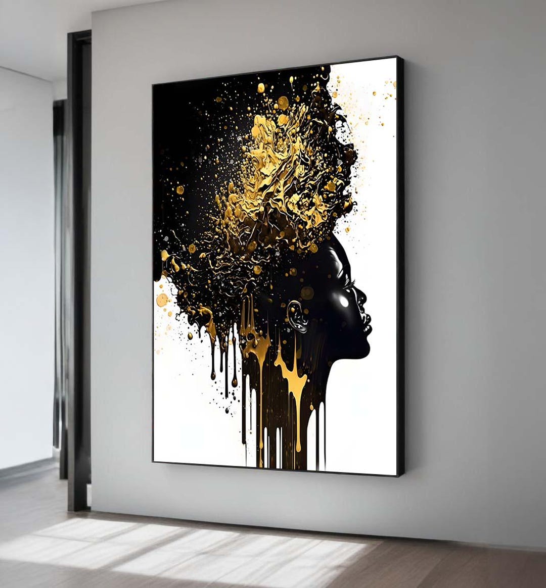 Black and Gold African Woman Portrait: Abstract Canvas Wall Art - Etsy