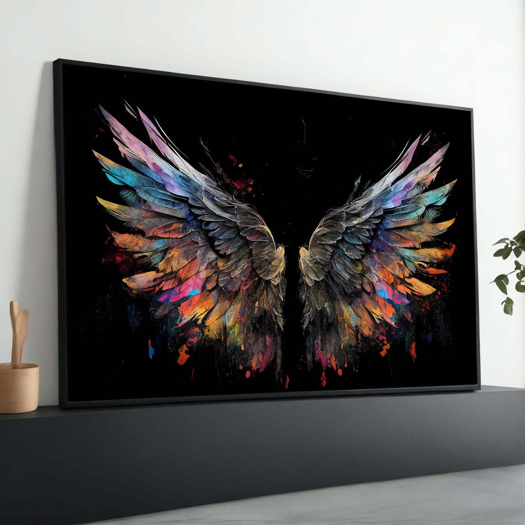 Colorful Angel Wings Canvas Art: Ethereal Feathered Wall Decor - Etsy