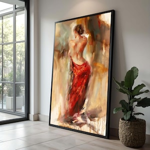 Abstract Woman in Red Dress Canvas Print: Elegant Figurative Art