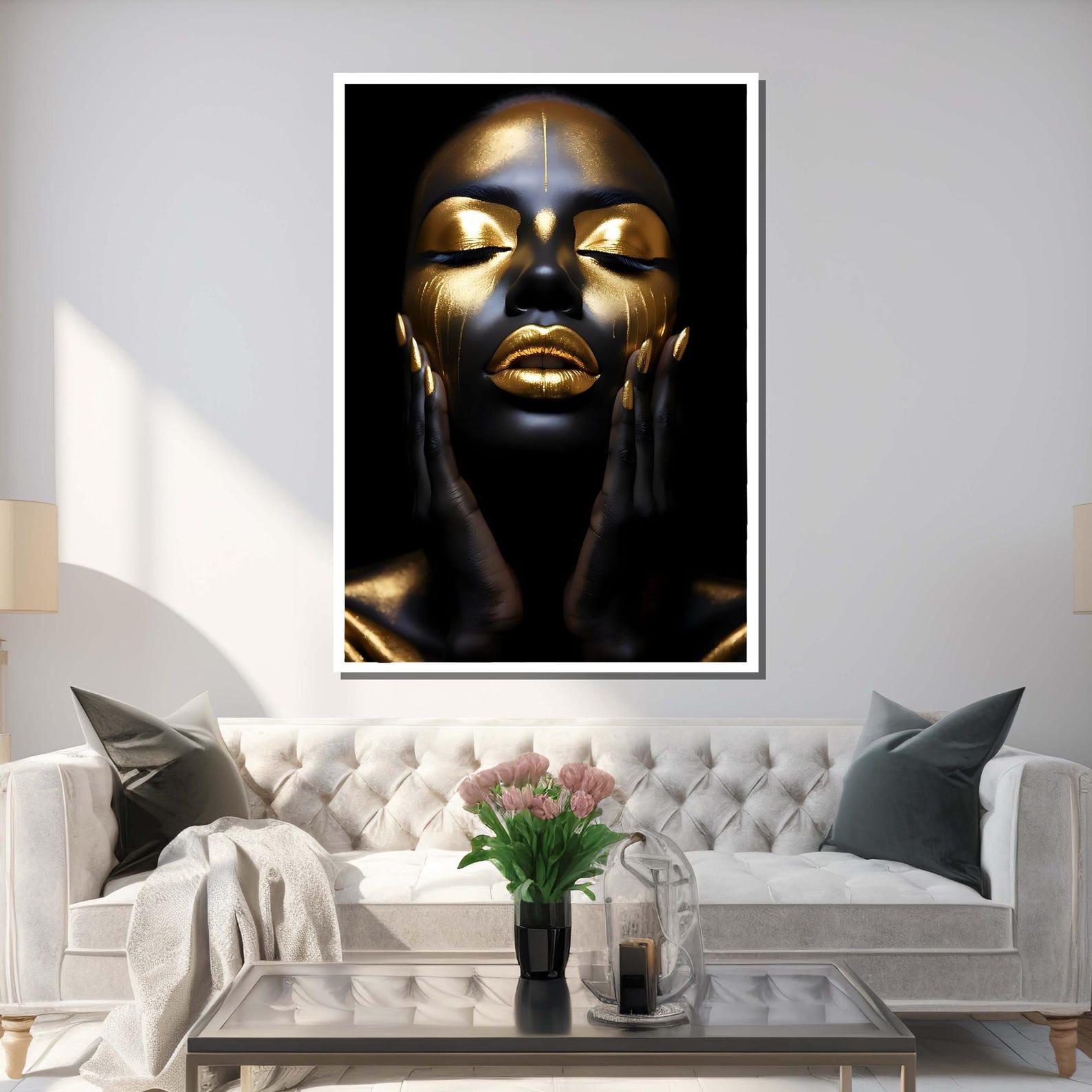 Black Woman Gold Portrait Art: Modern Glam Canvas Print - Etsy