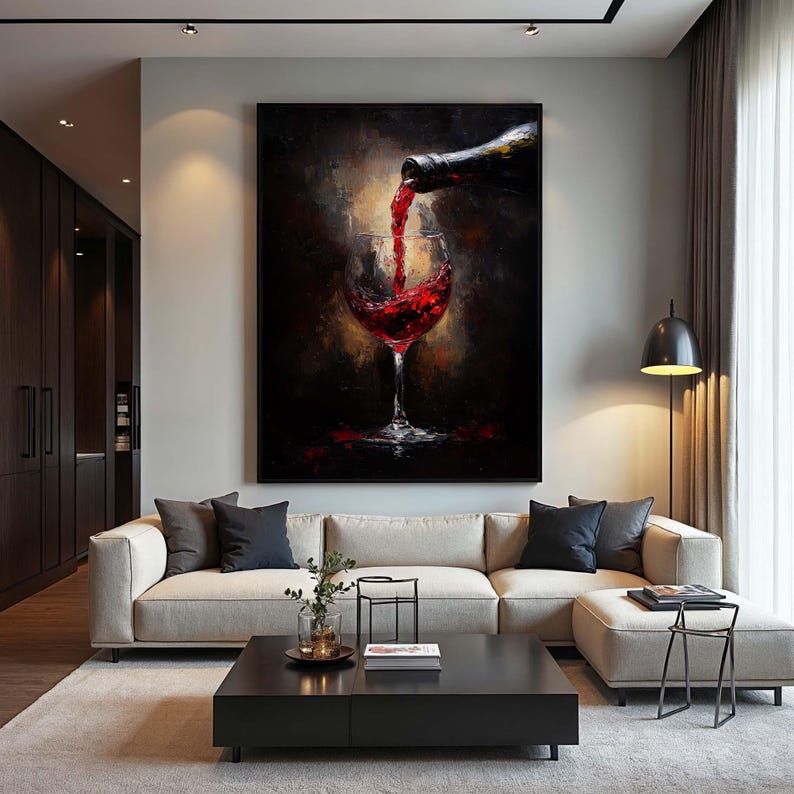 Red Wine Pour Canvas Art – Elegant Wine Glass Painting for Kitchen or ...
