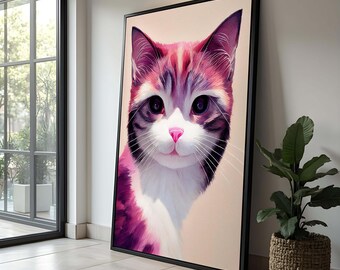 Watercolor Cat Canvas Art: Whimsical Kitty Portrait Print