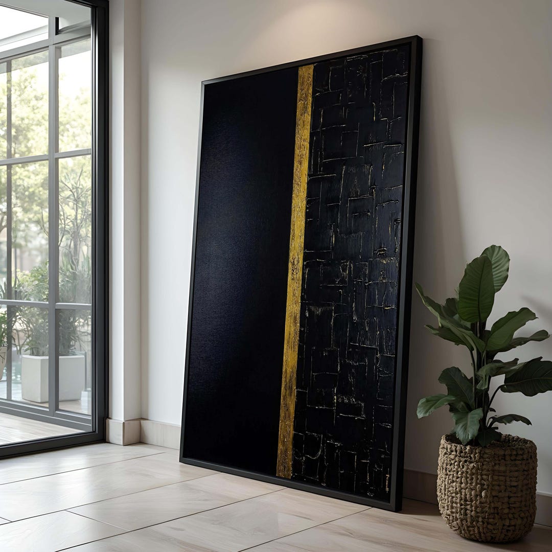 Black and Gold Abstract Canvas Art: Minimalist Geometric Wall Decor - Etsy