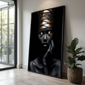 Golden Glamour Portrait | Elegant Black and Gold Female Art | Modern Chic Wall Decor | Luxury Gift for Art Lovers, Woman Canvas