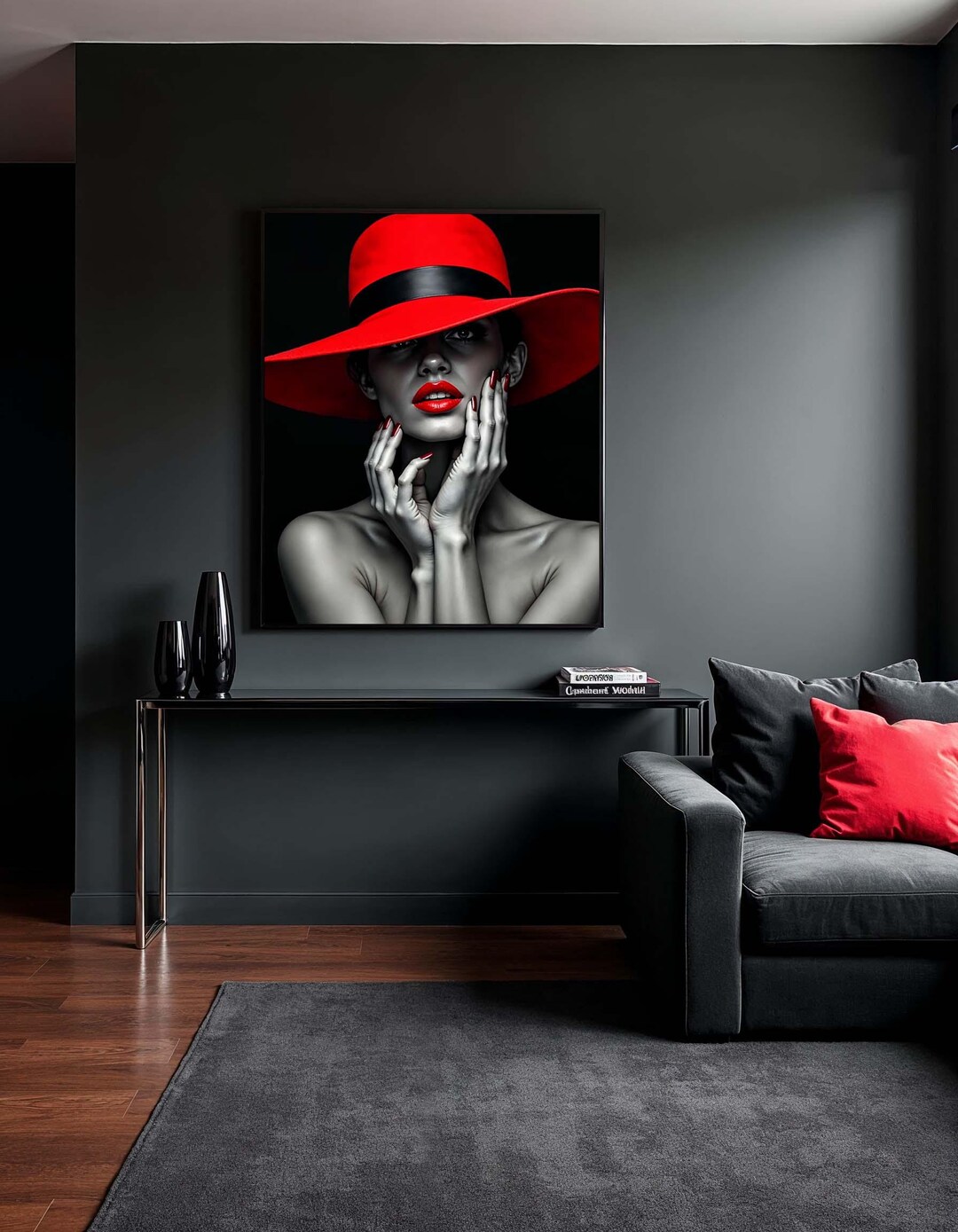 Red Hat Woman Canvas Art: Elegant Fashion Portrait, Ready to Hang - Etsy