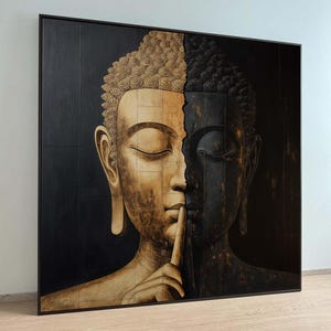 Silent Buddha Canvas Art - Half Gold & Black Buddha Wall Decor for Meditation and Zen Spaces, Spiritual Wall Canvas| Spiritual Home Decor