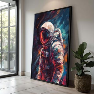 Vibrant Astronaut Space Art | Abstract Cosmic Painting | Outer Space Wall Decor | Astronaut Canvas Print | Galactic Art for Sci-Fi Lovers