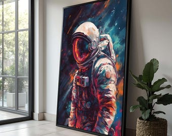 Canvasafdruk abstracte astronaut: levendige kosmische ruimtekunst