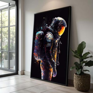 Colorful Astronaut Canvas Art | Space Explorer Wall Decor | Futuristic Galaxy Painting | Cosmic Adventure Artwork | Outer Space Gift Idea