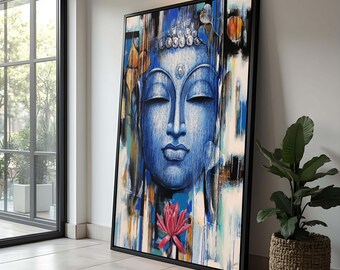 Blue Buddha Lotus Canvas Art: Spiritual Zen Wall Decor