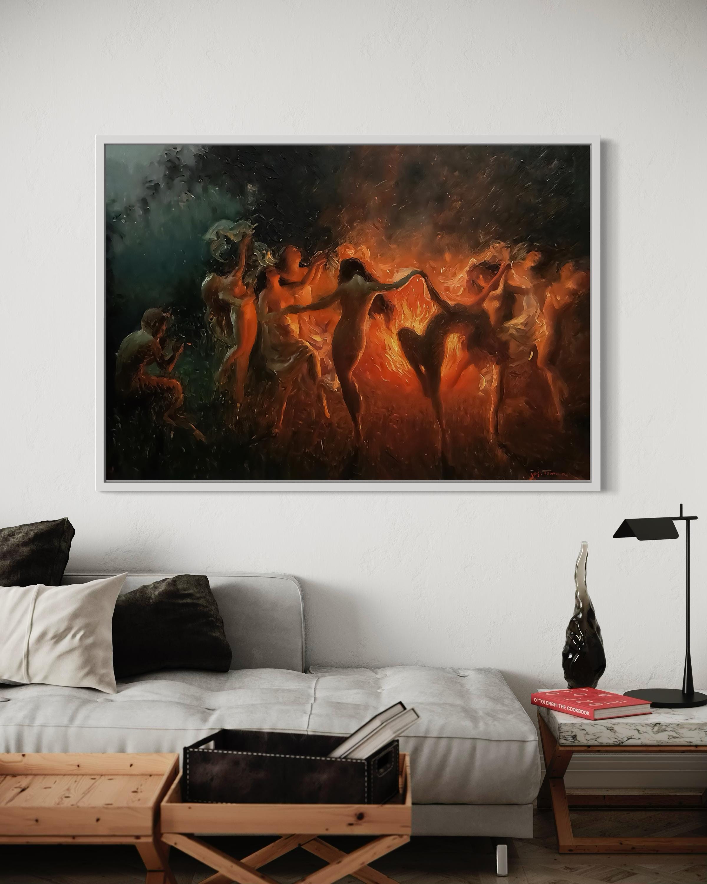 Joseph Tomanek Fire Dance Canvas: Ethereal Women, Mystical Night