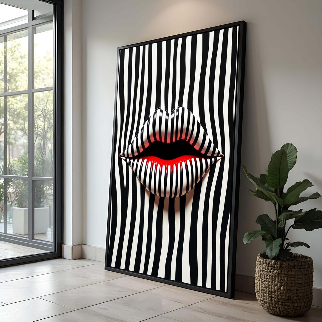 Abstract Lips Pop Art Canvas – Striped Wall Decor, Modern Print - Etsy