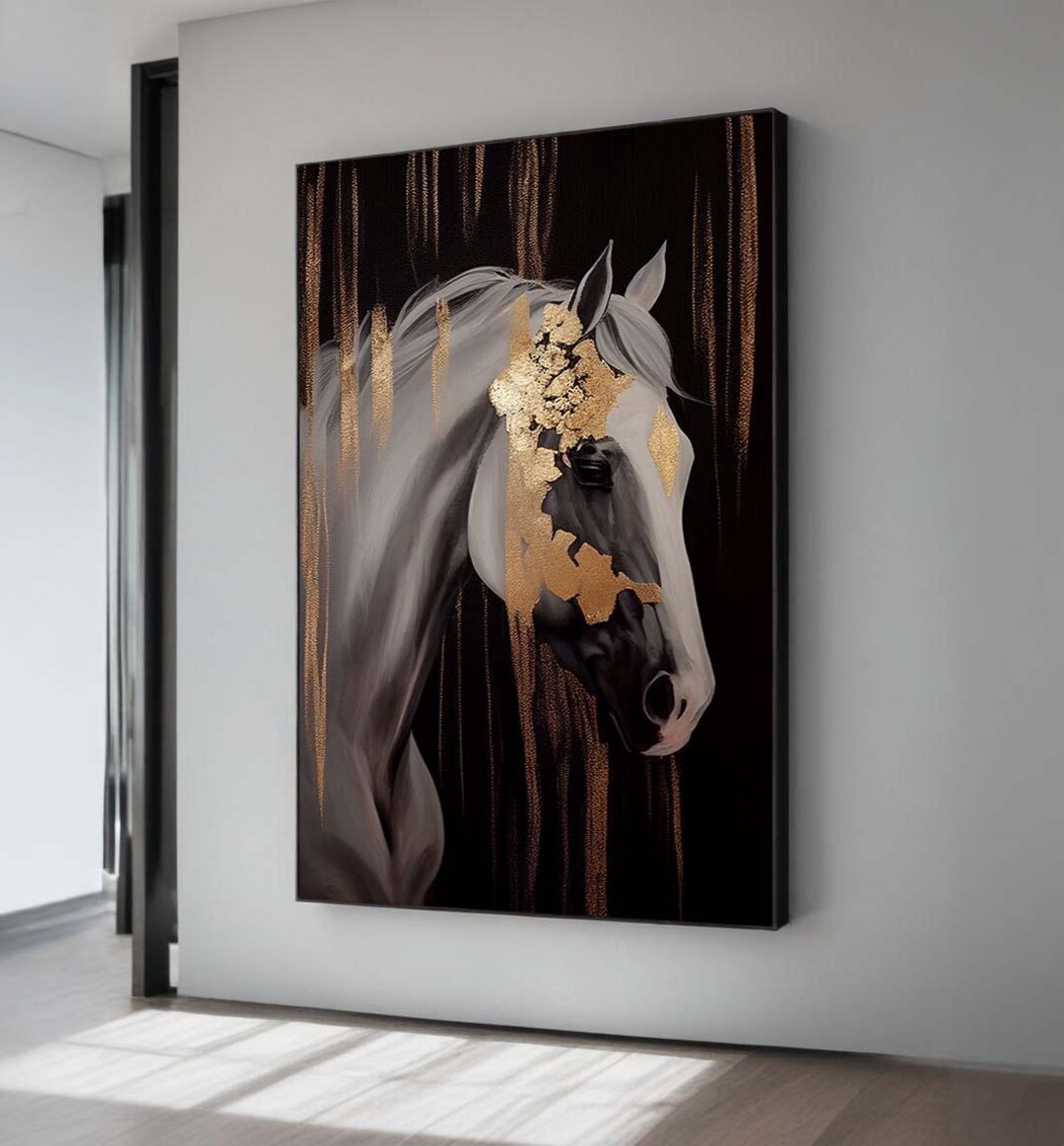 Black and Gold Horse Canvas Painting: Modern Equine Wall Art - Etsy