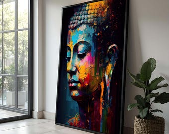 Colorful Buddha Canvas Art: Abstract Zen Meditation Decor