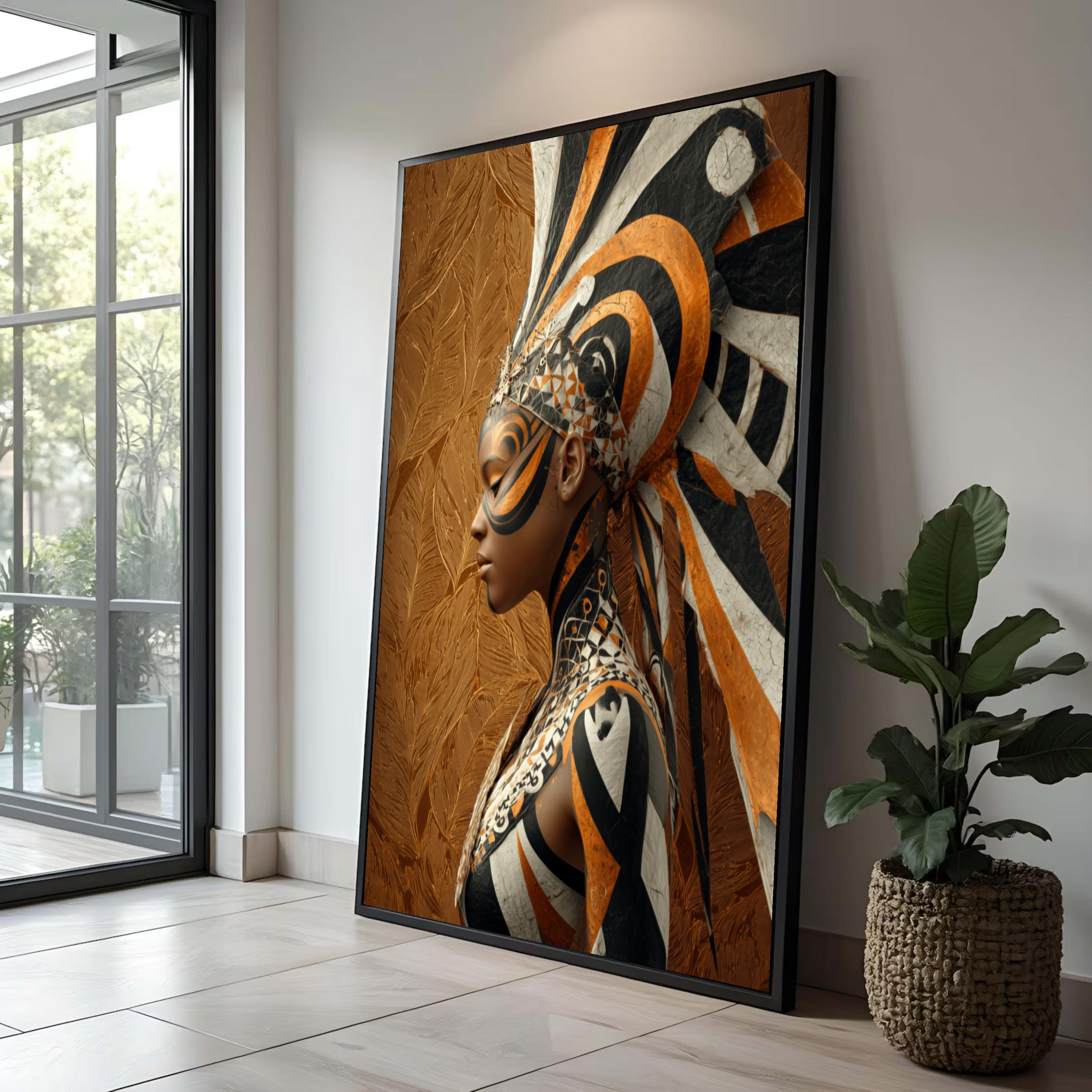 Tribal Warrior Woman Canvas Wall Art, Ethnic African Portrait, Bold ...