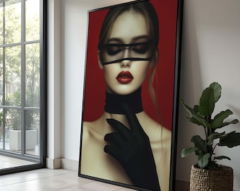 Femme Fatale Leinwanddruck: Rot-Schwarze Modefotografie