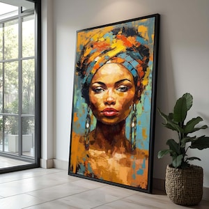 Vibrant African Woman Portrait Print | Abstract Oil Painting Pirnt | Woman Art Decor | Ethnic Home Decor | Empowering Art Gift