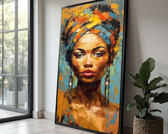 Lienzo impreso con retrato de mujer africana: Arte étnico abstracto para decoración