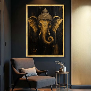 Golden Ganesha Canvas Art: Hindu God, Spiritual Home Decor image 4