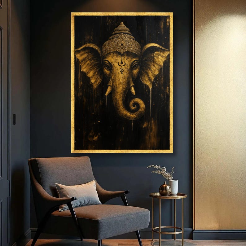 Golden Ganesha Canvas Art: Hindu God, Spiritual Home Decor image 4