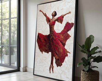 Red Dress Ballet Dancer Canvas Art: Elegant Modern Home Decor