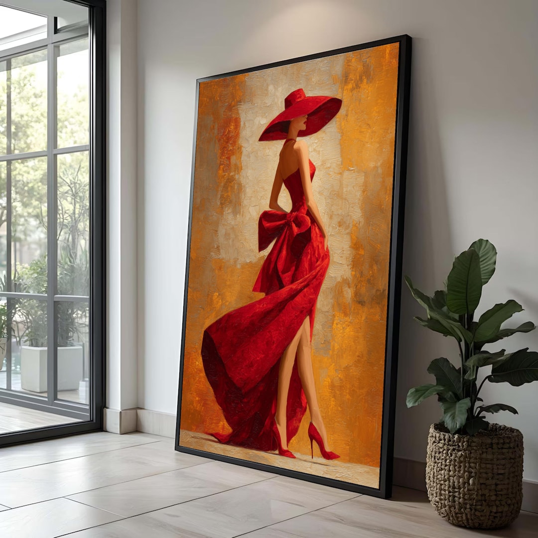Elegant Woman in Red Dress Canvas Art, Luxury Home Decor - Etsy