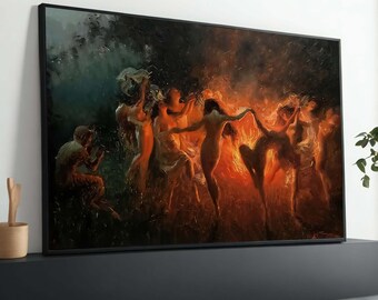 Joseph Tomanek Fire Dance Canvas: Ethereal Women, Mystical Night Art