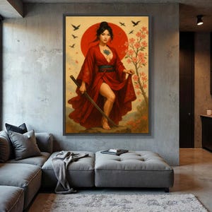 Samurai Woman in Red Kimono Canvas, Japanese Warrior Art Print - Etsy