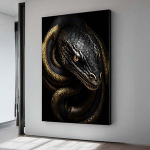 Golden Serpent Canvas Art Print: Exotic Reptile Wall Decor