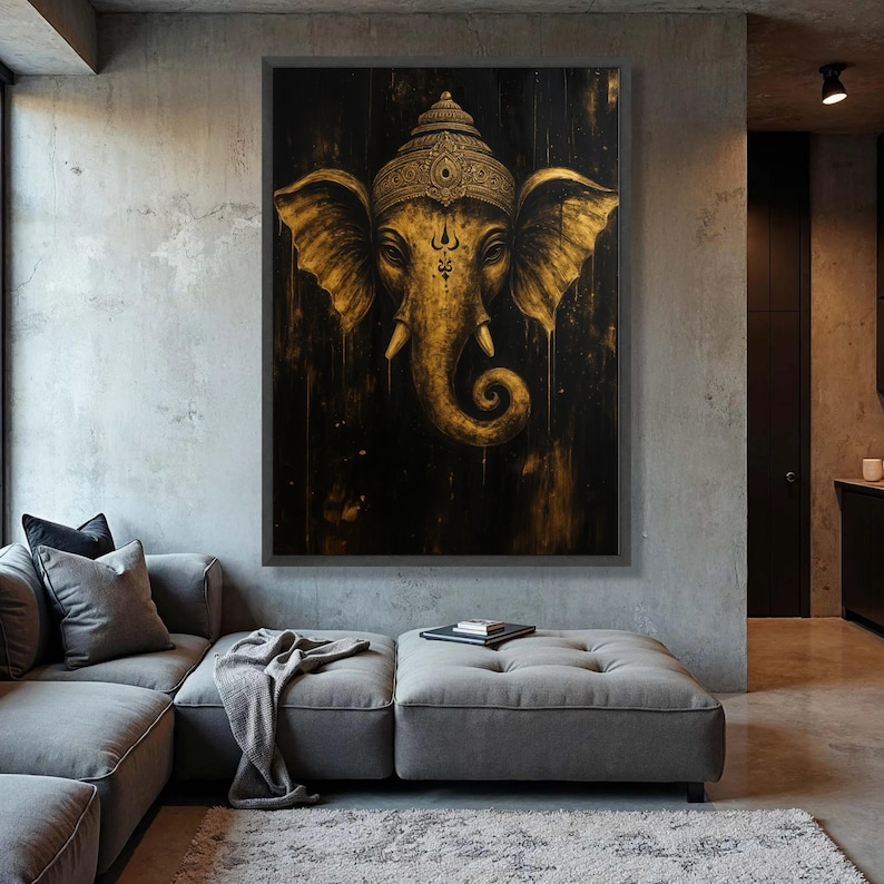 Golden Ganesha Canvas Art: Hindu God, Spiritual Home Decor image 2
