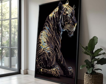 Black and Gold Tiger Art Print Painting| Luxurious Tiger Canvas|Metallic Animal Wall Decor|Elegant Wildlife Artwork | Gift for Nature Lovers