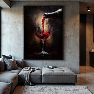 Red Wine Pour Canvas Art – Elegant Wine Glass Painting for Kitchen or ...
