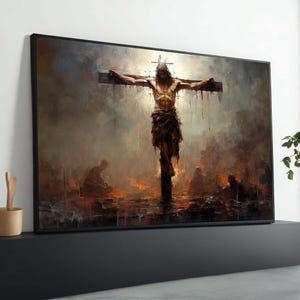 Powerful Crucifixion Art | Jesus on the Cross | Christian Wall Decor | Religious Painting | Passion of Christ | Spiritual Easter Gift