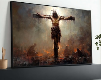 Powerful Crucifixion Art | Jesus on the Cross | Christian Wall Decor | Religious Painting | Passion of Christ | Spiritual Easter Gift