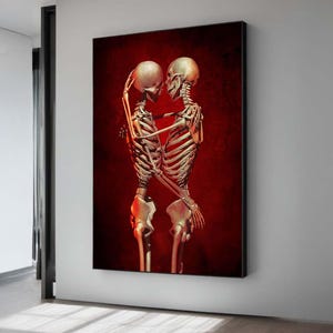 Skeleton Couple Embrace - Romantic Gothic Skeleton Art Print - Dark Love Wall Decor - Unique Halloween or Anniversary Gift