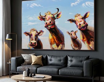 Doek kleurrijke koe: grillige boerderijpop-art