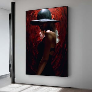 Woman Portrait Canvas Print: Dark Feminine Art, Red and Black Wall Decor