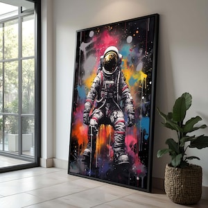 Graffiti Astronaut Art | Vibrant Space Explorer Canvas | Colorful Urban Street Art | Cosmic Wall Decor|Unique Astronaut Gift|Outer Space Art