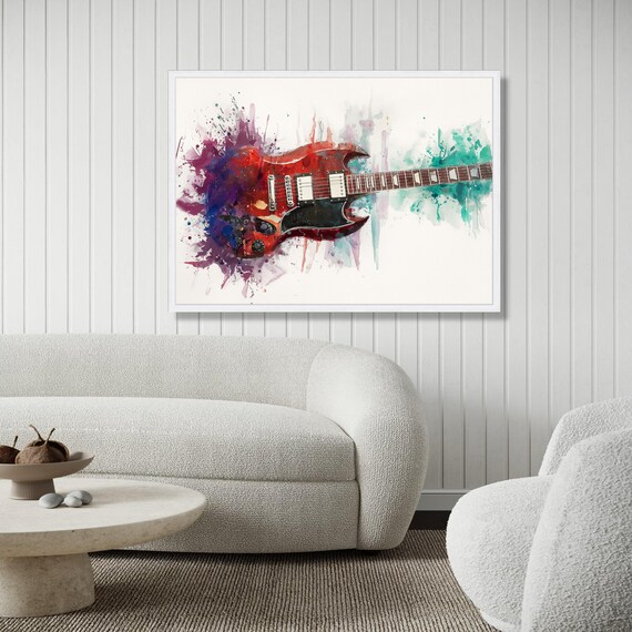 エレキギターの水彩画キャンバスアート：モダンな音楽室の装飾 - Etsy 日本