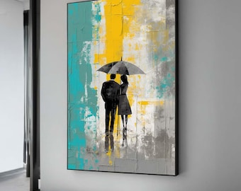 Abstract Couple Under Umbrella Canvas Art – Romantic Anniversary Gift