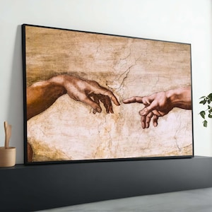 Creation of Adam Hands Canvas Print –Iconic Michelangelo Art,Classic Renaissance Wall Decor,Timeless Masterpiece Replica,Gift for Art Lovers